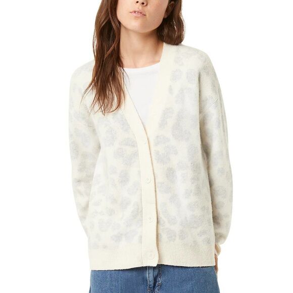 French Connection Leopard-Print Cardigan size Medium in Ivory/Gray - NEW - Picture 1 of 11